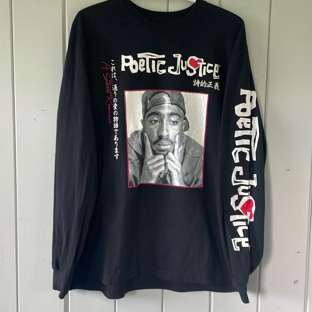 Tupac Shakur Poetic Justice T-Shirt Black Long Sleeve Large Black Graphic
